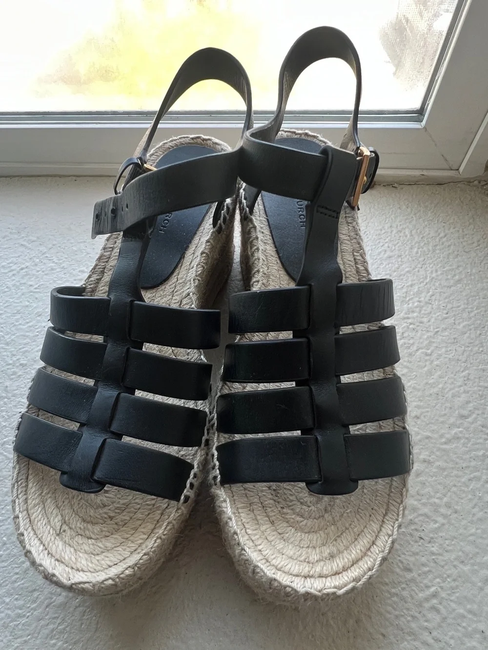 Tory Burch Black Leather Espadrille Wedge Sandals